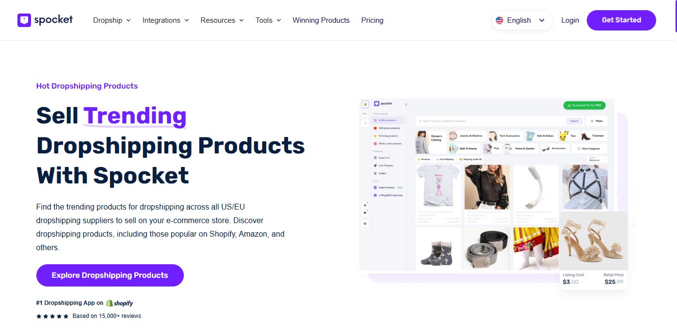 Spocket website: the explore button leads to a paywall
